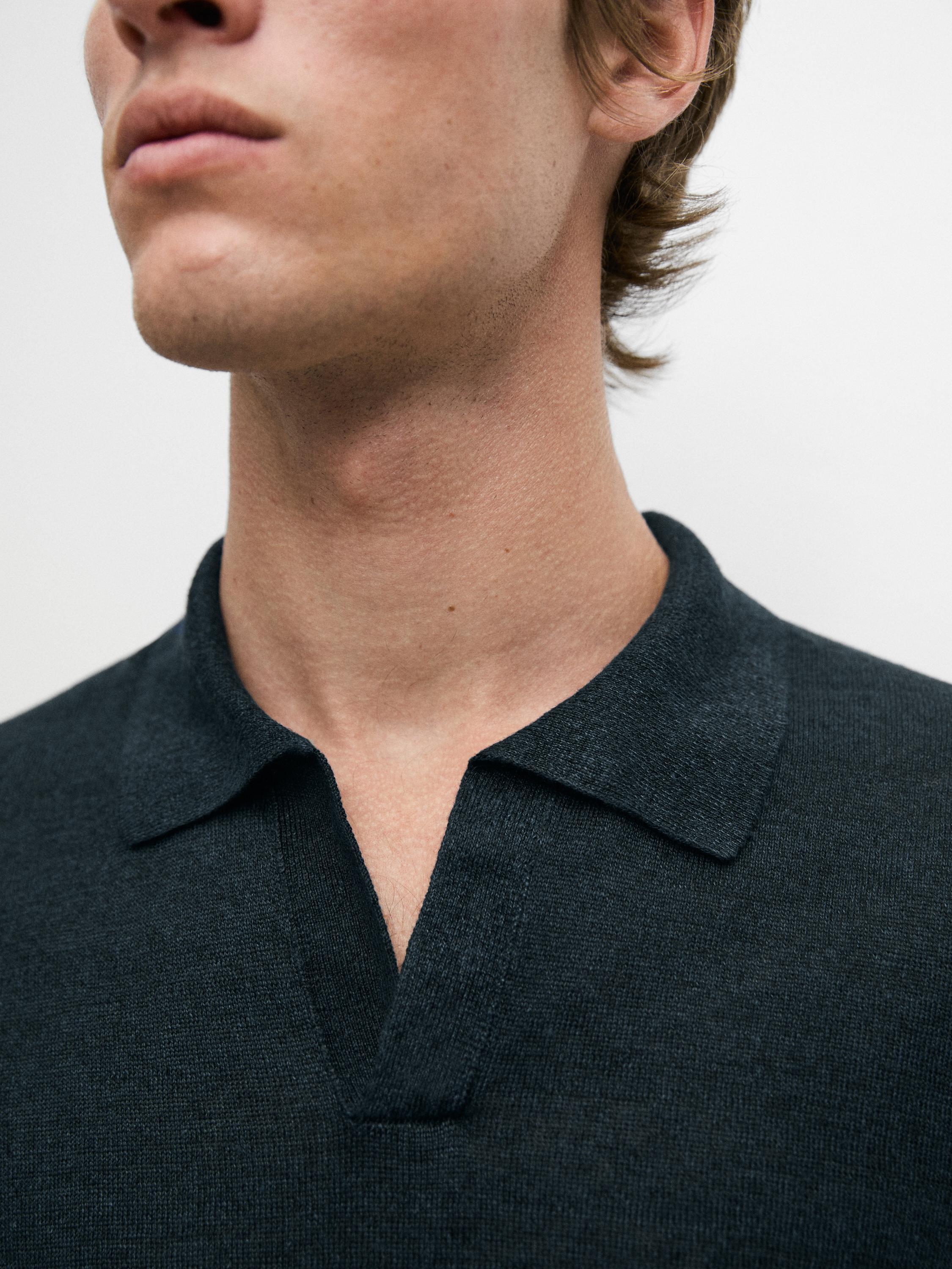 Pull polo en lin à col V